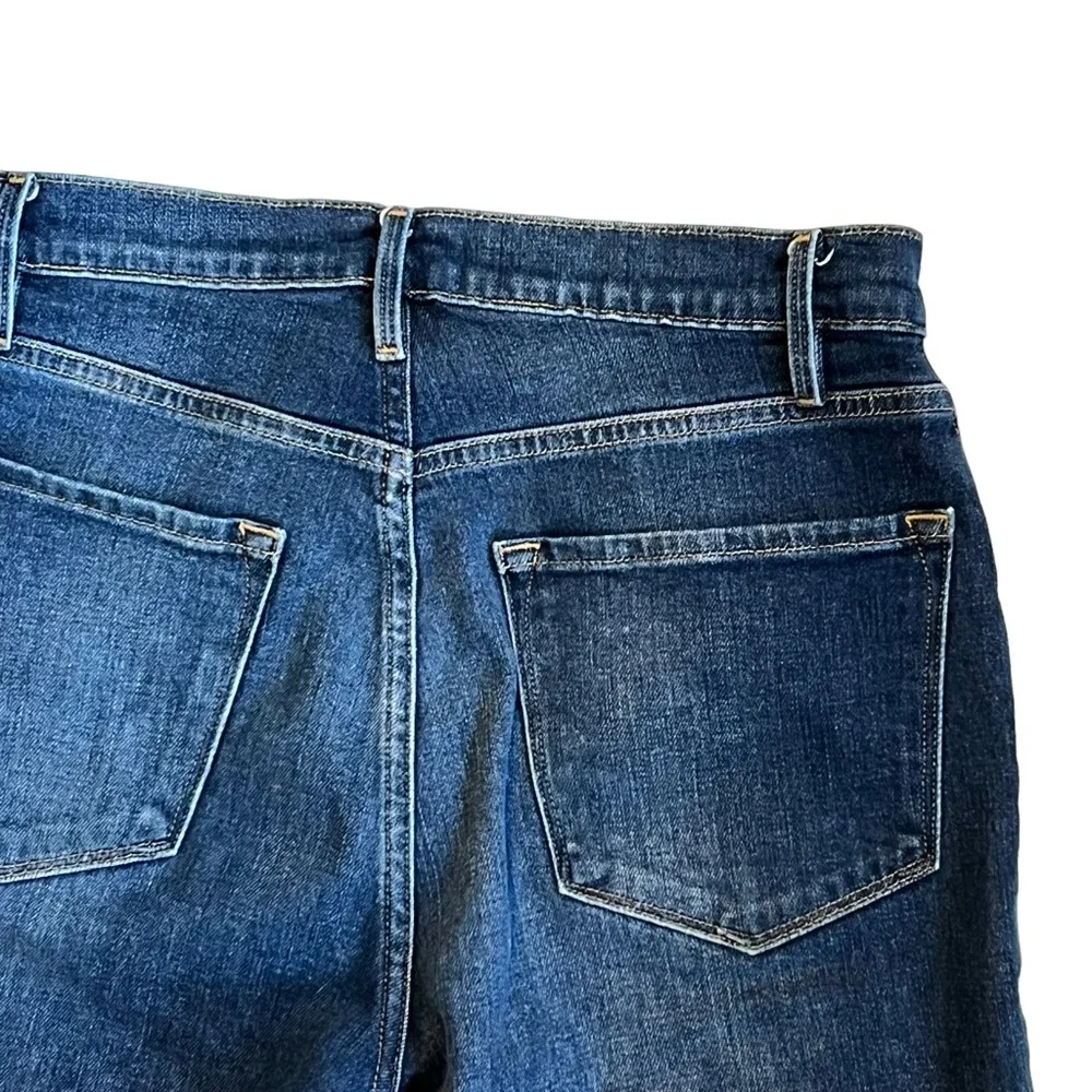 Frame Women’s Sz 27 High Rise Shorts Bermuda Jorts Medium Wash Denim Frayed Hem